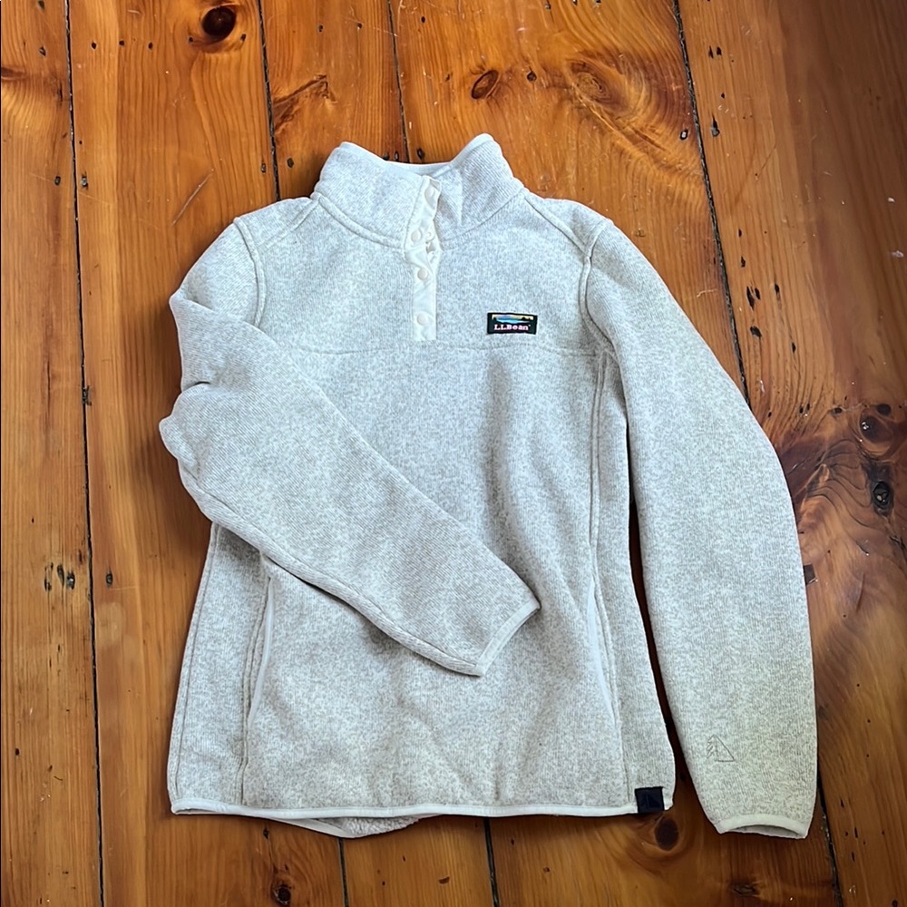 L.L. Bean Cream Fleece Jacket with Stand-Up Collar